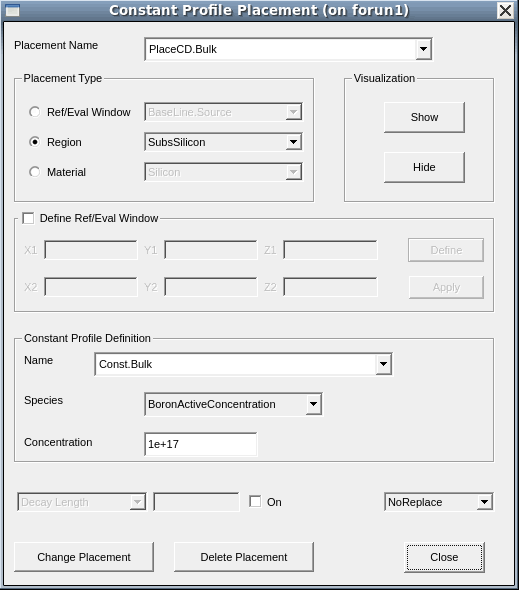 Constant Profile Placement dialog box