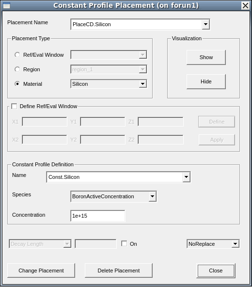 Constant Profile Placement dialog box