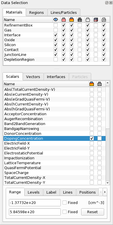 Data Selection panel