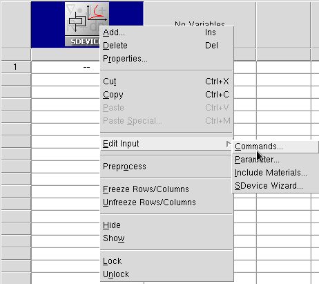 Options of Edit Input for Sentaurus Device