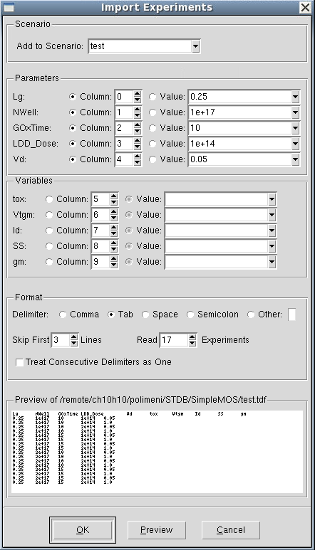 Import Experiments dialog box