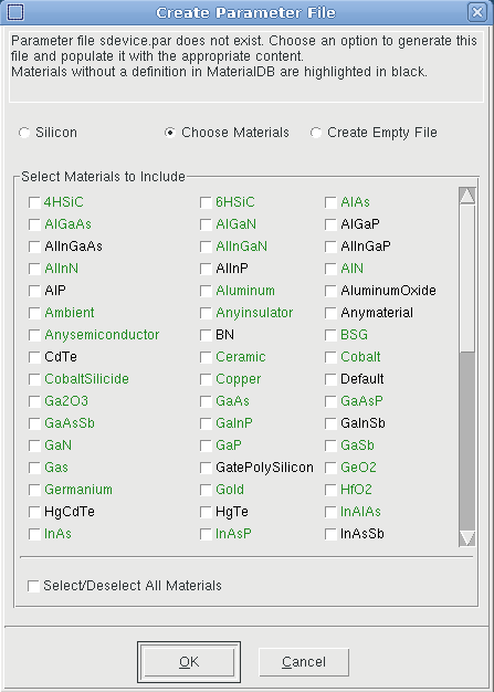 Create Parameter File dialog box