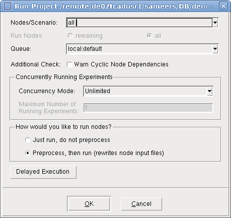 Run Project dialog box