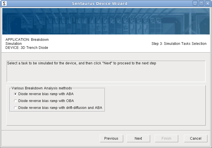 Selecting a simulation task in Sentaurus Device Wizard