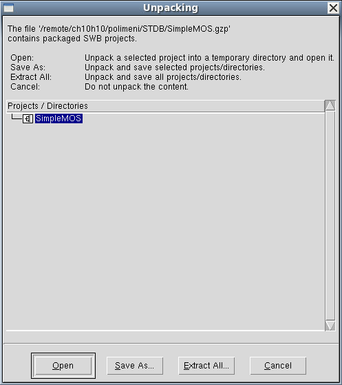 Unpacking dialog box