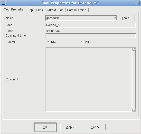 Tool Properties for Garand MC simulation