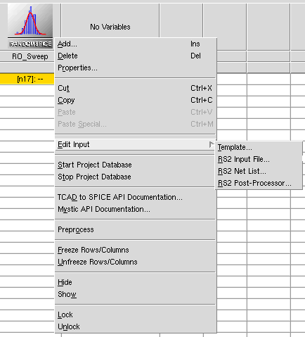 RandomSpice tool inputs in graphical user interface of Sentaurus Workbench